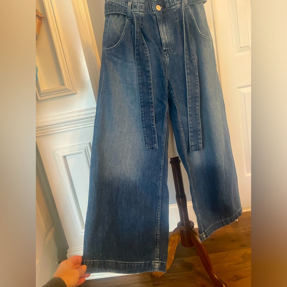 Hudson medium wash paper bag waist wideleg jeans